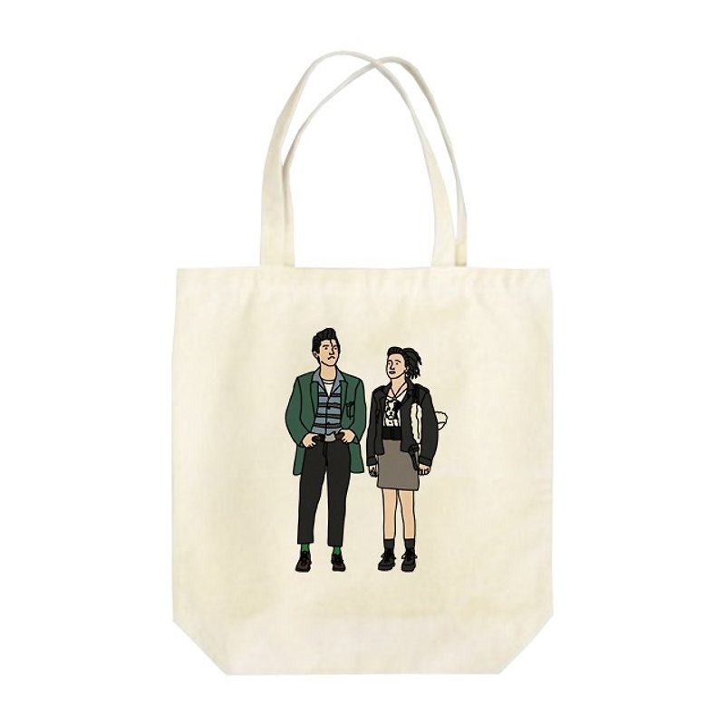 Jun & Mitsuko Tote Bag - กระเป๋าถือ - ผ้าฝ้าย/ผ้าลินิน ขาว