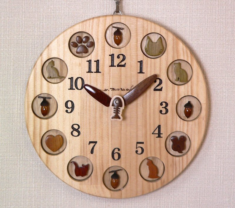 時計　木の実25センチ雄　猫バージョン - 時鐘/鬧鐘 - 木頭 