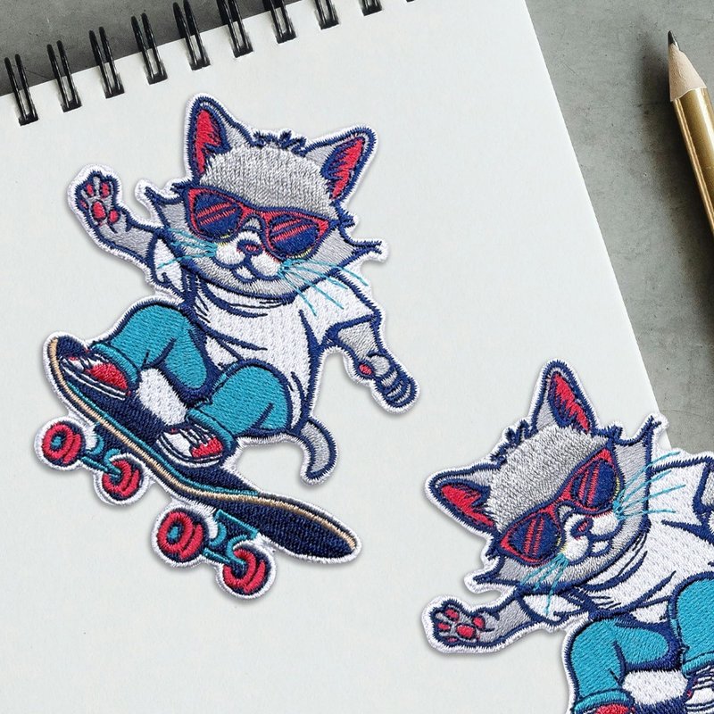 【刺繡布貼】Skateboard cool cat 滑板酷貓 - 其他 - 繡線 