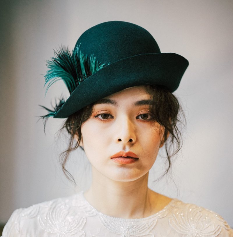 小頭美女限定款設計師手雙色羽毛仕女帽-最後1頂-本島免運 - 帽子 - 羊毛 綠色
