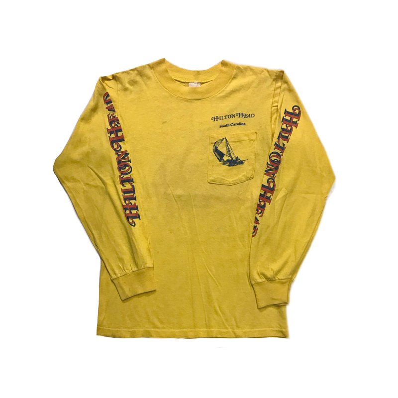 Vintage Long Sleeve T-shirt Hillton Head口袋薄長袖 - 女上衣/長袖上衣 - 棉．麻 橘色