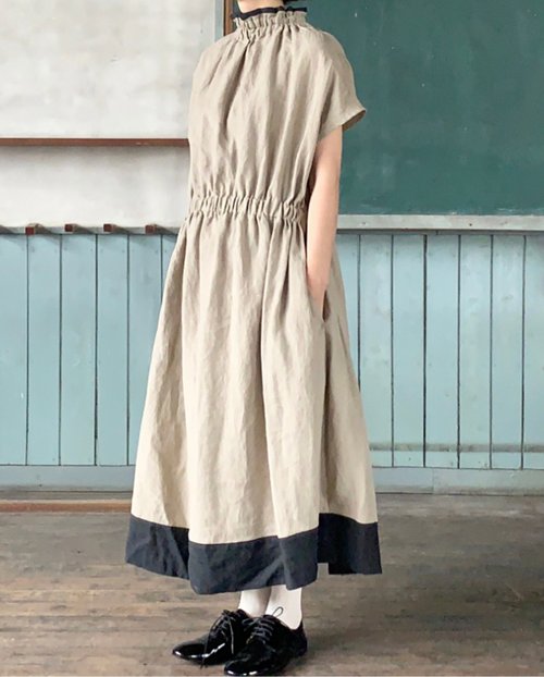 kosatofuku ワンピース リネン100% ギャザー タック フリル kosatofuku ワンピース リネン100% ギャザー タック フリル