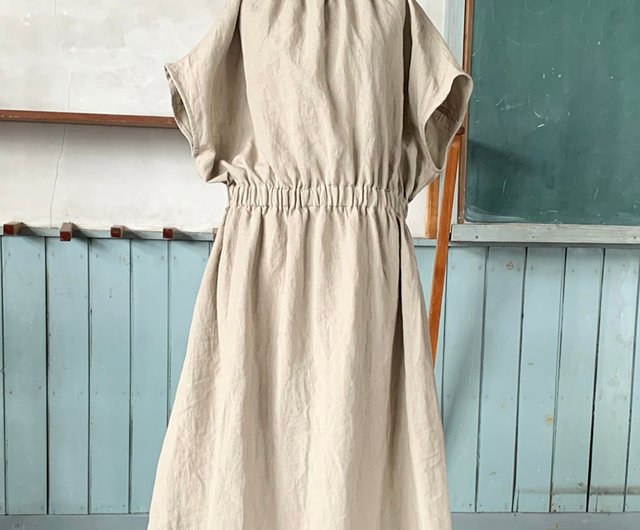 ちゅんさん専用　ハンドメイド作家　リネンワンピース バイカラーのリネンギャザーワンピース ハンドメイド日本製
