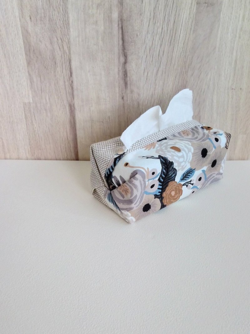 [ITS/Double Tissue Tissue Cover] Garden party blue Khaki Japanese sashimi cloth can be purchased with a lanyard! - Tissue Boxes - Cotton & Hemp Gray