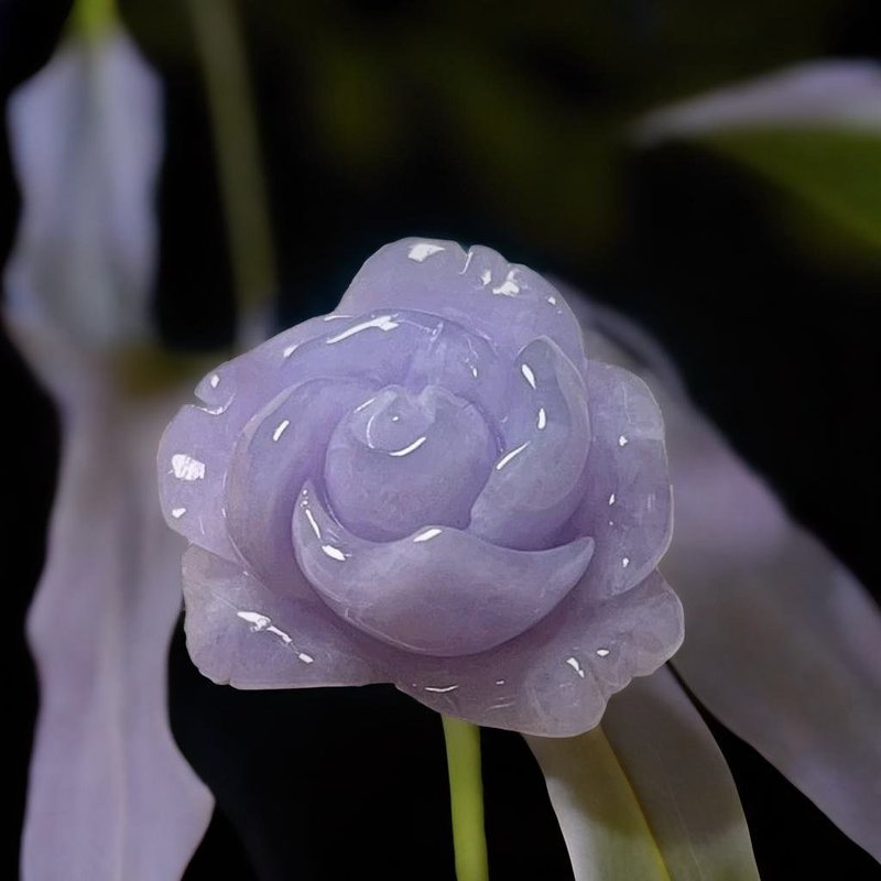 紫羅蘭翡翠玫瑰花 | 天然緬甸玉翡翠A貨 | 送禮 - 其他 - 玉石 紫色