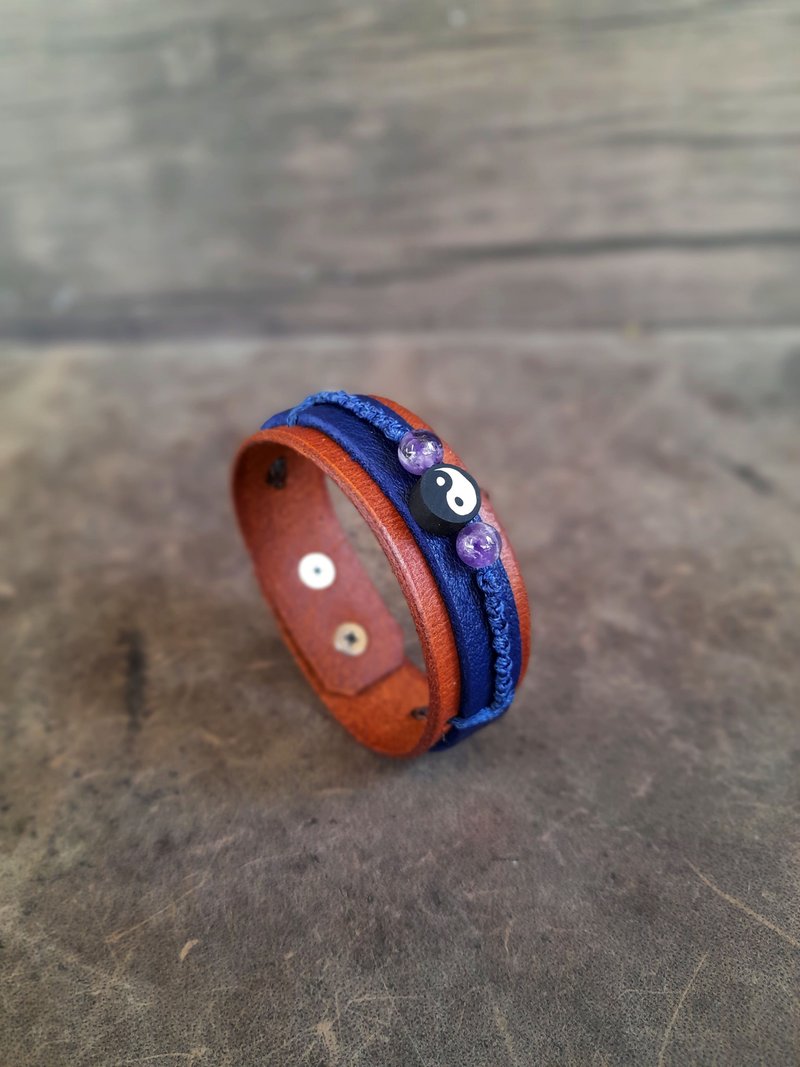 Yin Yang Amethyst Bracelet - 手鍊/手環 - 真皮 藍色