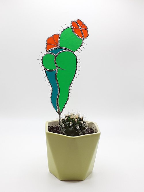 InariGlassStudio 彩色玻璃仙人掌裝飾品多肉植物花陽光植物樁