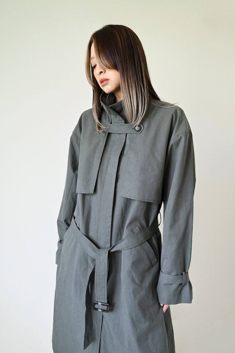 Shan Yong Stand-Up Collar Dropped Shoulder Detective Trench Coat (Available in Three Colors) - Women's Casual & Functional Jackets - Cotton & Hemp 