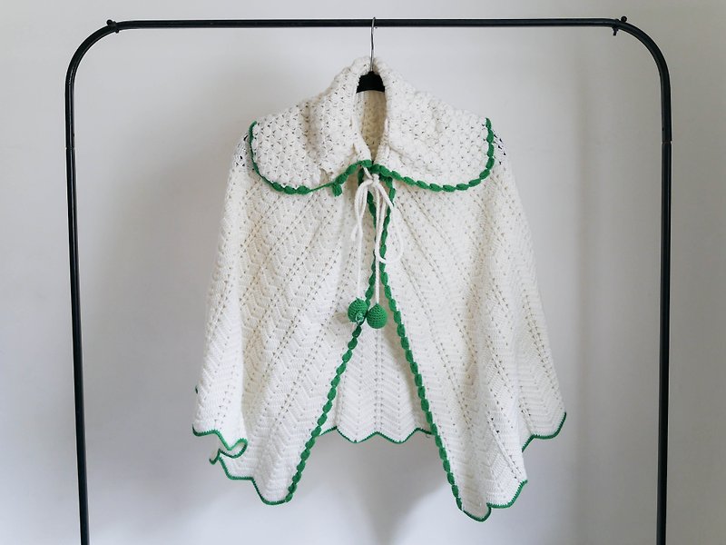 Lace girl hand-woven cloak antique wool thread hand-woven shawl cloak top vintage - Women's Sweaters - Polyester White