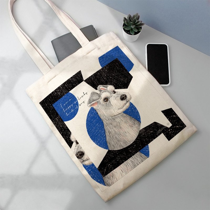 Illustrated verse cotton sail bag/large bag/can hold A4 _ Schnauzer style - กระเป๋าถือ - ผ้าฝ้าย/ผ้าลินิน สึชมพู