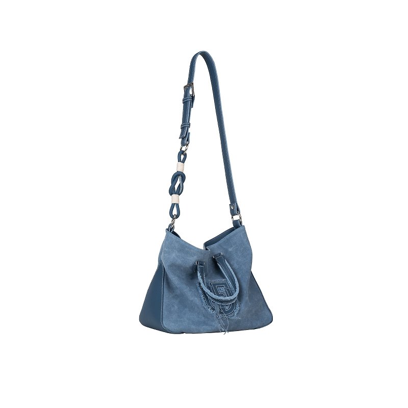 Nautical Raw Edge Small Denim Tote Hobo Designer Shoulder Crossbody Denim Bag - Messenger Bags & Sling Bags - Other Materials Blue