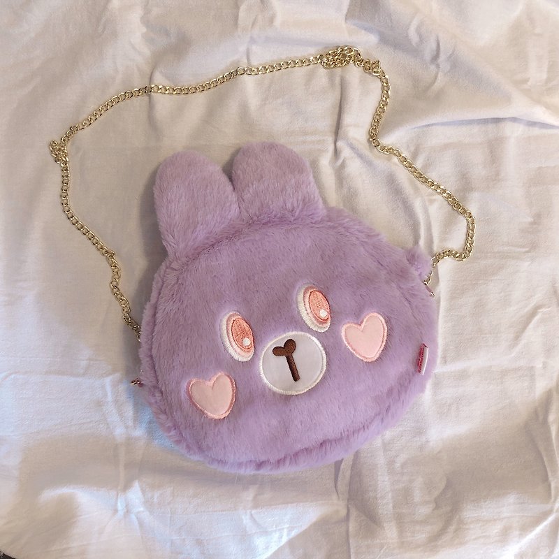 On sale] Hong Kong original design Miiona rabbit gift plush doll plush plush crossbody bag - กระเป๋าแมสเซนเจอร์ - วัสดุอื่นๆ สีม่วง