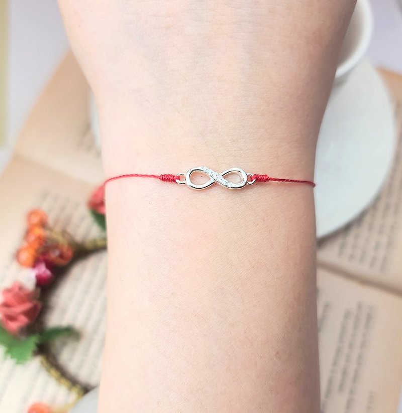Sterling Silver Unlimited Row Diamond Red Line Bracelet Single Diamond Wedding Marriage Line Bridesmaid Hand Strap Love Unlimited - Bracelets - Paper Red