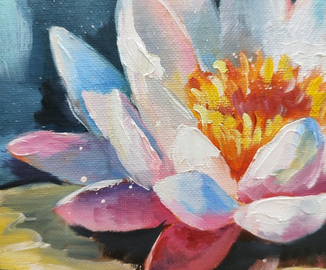 蓮 オイルペインティング 蓮 原画 ピンクの花 アートワーク 仏教絵画