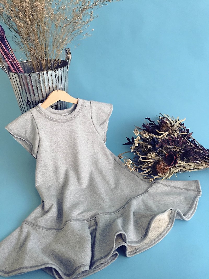 MARULIOU gray cotton girl's dress parent-child outfit - อื่นๆ - ผ้าฝ้าย/ผ้าลินิน สีเงิน