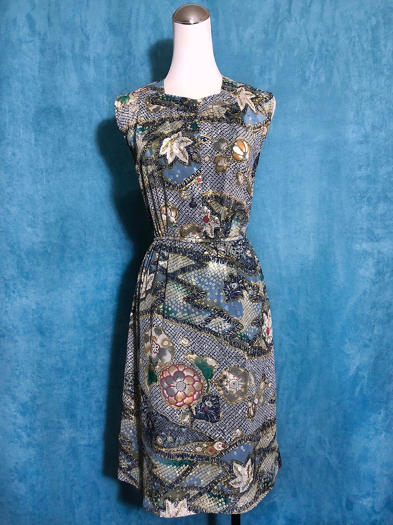 Ping-pong vintage [Vintage dress / Japanese printed textured sleeveless vintage dress] bring back VINTAGE - One Piece Dresses - Polyester Multicolor