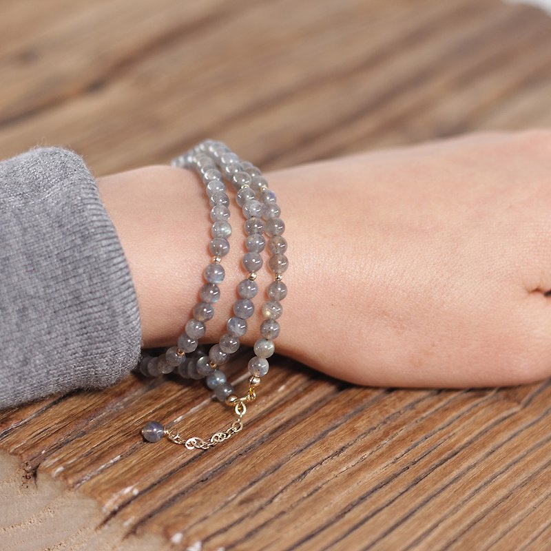 Stone three laps waterproof bracelet inverse eliminate negative energy when not gray moonlight natural blue crystal beaded simple - Bracelets - Semi-Precious Stones 