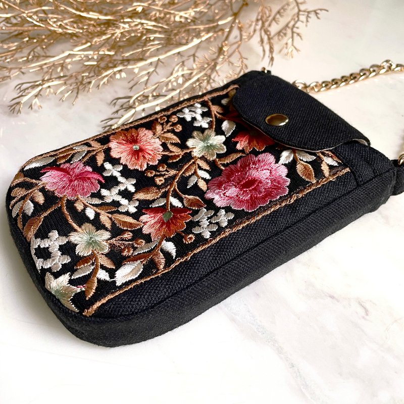 Mobile phone case | Cell Phone Purse | India Embroidery ribbon trims | Handmade - Messenger Bags & Sling Bags - Other Materials Black