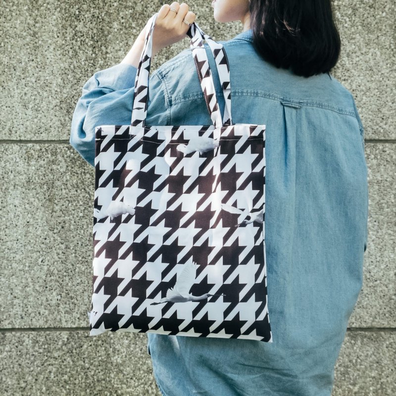 【錦源興】千鳥提袋 l 托特包 購物袋 帆布袋 大容量 A4 印花 - 側背包/斜背包 - 其他人造纖維 白色