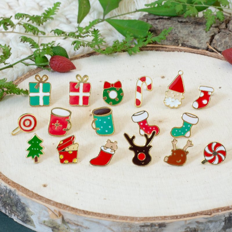 【17款聖誕耳環】聖誕禮物 拐杖糖 交換禮物 夾式耳環 - 耳環/耳夾 - 琺瑯 紅色
