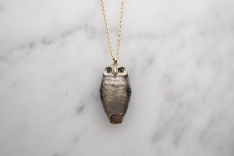 Happy, Spotted Owl whistle pendent Necklace. - สร้อยคอ - ทองแดงทองเหลือง สีนำ้ตาล