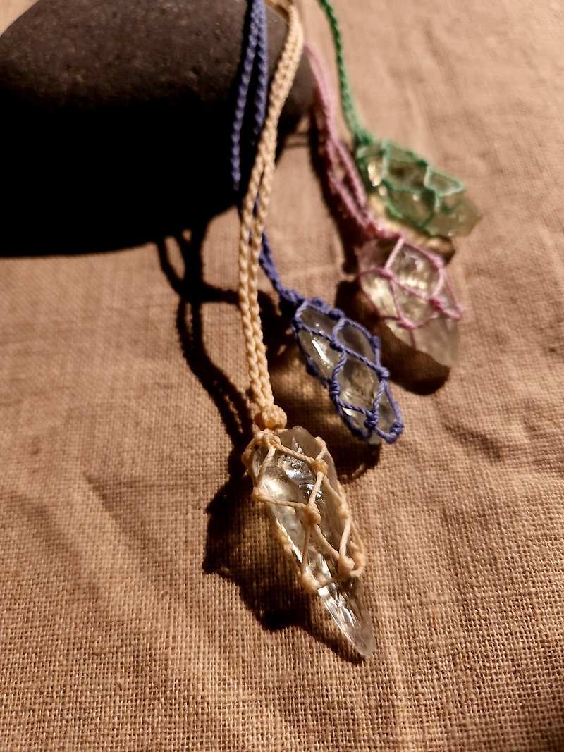 Green Crystal Scepter + Beige Mine Rope Necklace - Necklaces - Crystal Transparent