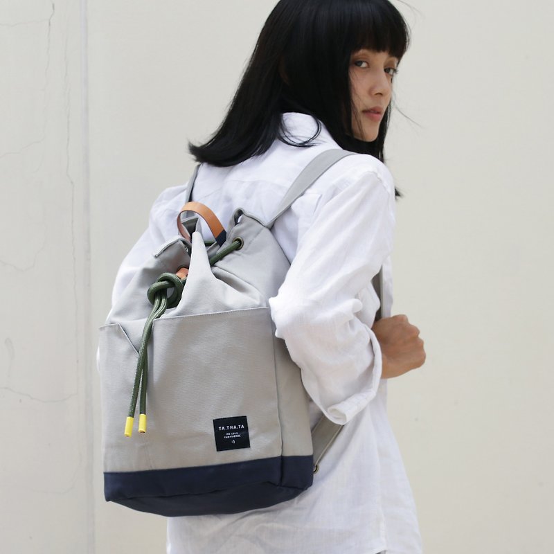 Dumpling stone backpack - กระเป๋าเป้สะพายหลัง - ผ้าฝ้าย/ผ้าลินิน สีเทา