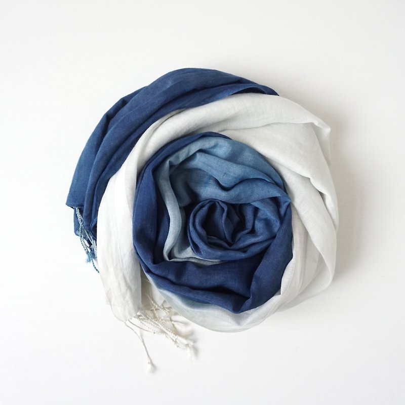 S.A x Ocean, Indigo dyed Handmade Natural Pattern Silk/Cotton Scarf - Scarves - Silk Blue