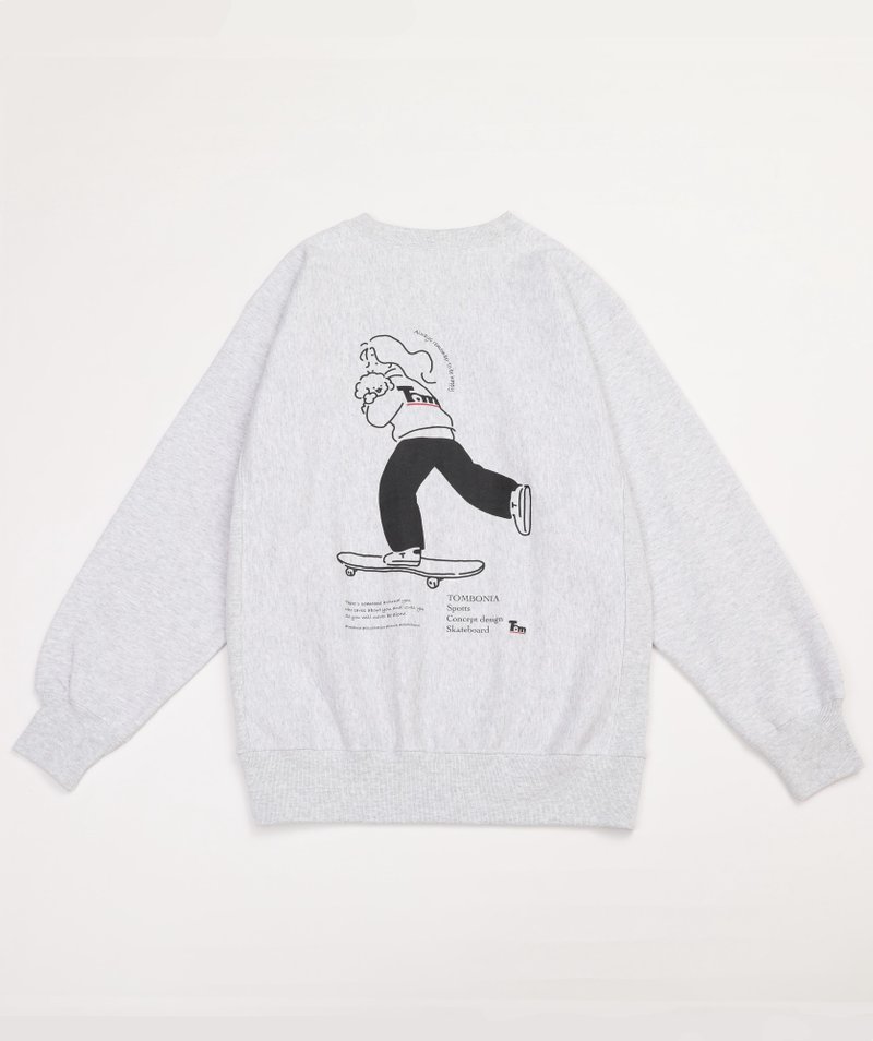 Skater Girl Sweat Shirts Gray - เสื้อฮู้ด - ผ้าฝ้าย/ผ้าลินิน สีเทา