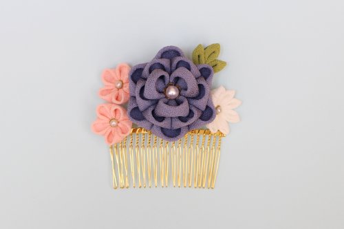 Pure silk crepe camellia flower gathering comb Complete knob work