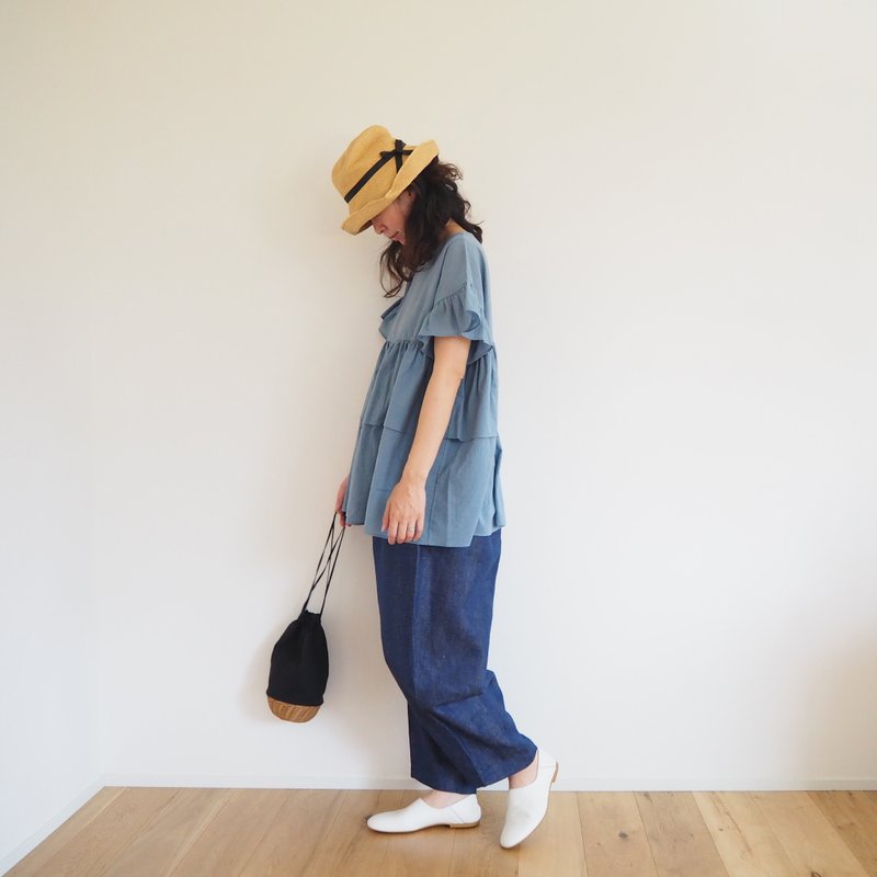 Cotton frilled tiered blouse - Women's Shirts - Cotton & Hemp Blue