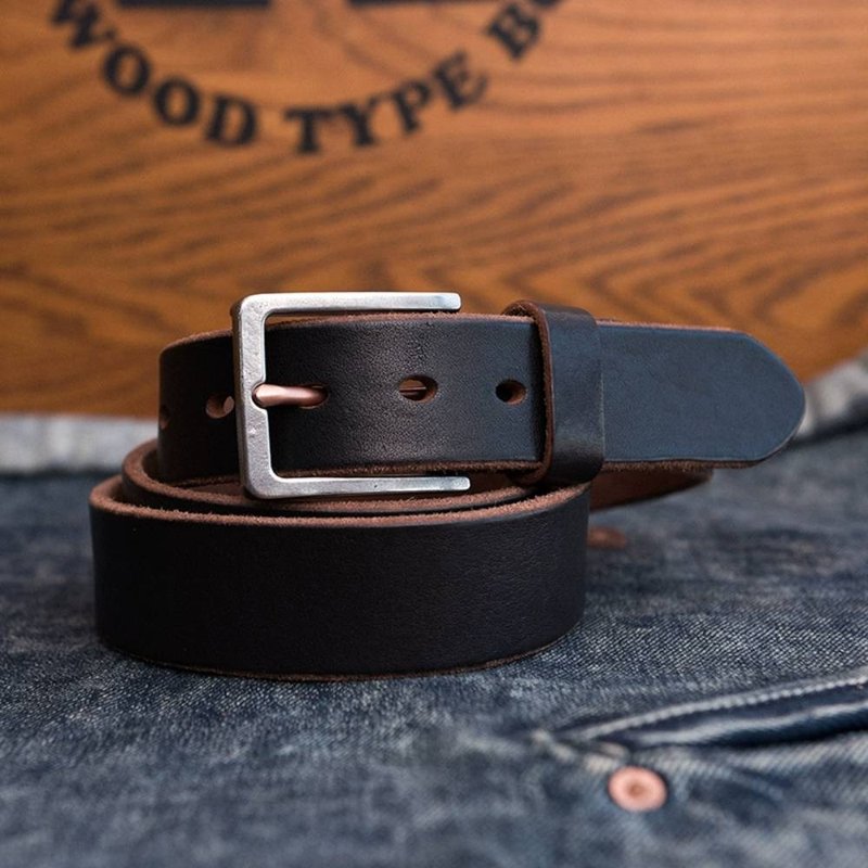 Retro Genuine Leather Thick 5MM Men Belt Stainless Steel Copper Pin Waist Belts - เข็มขัด - หนังแท้ สีนำ้ตาล