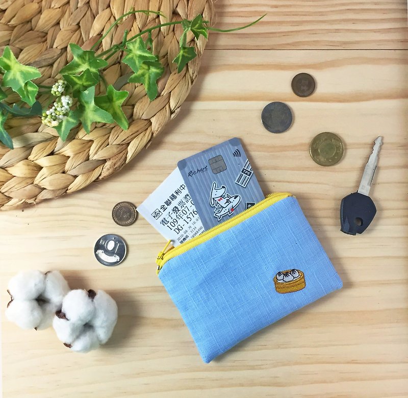 Naji little things. Taiwan embroidered coin purse-Xiao Long Bao - Coin Purses - Cotton & Hemp Blue