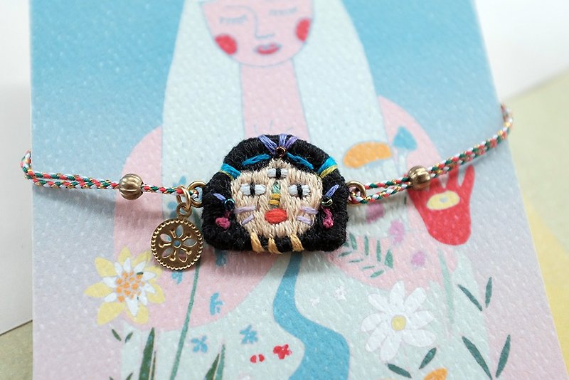 by.dorisliu Forest Guardian Mother Earth hand embroidery bracelet - Bracelets - Thread Multicolor