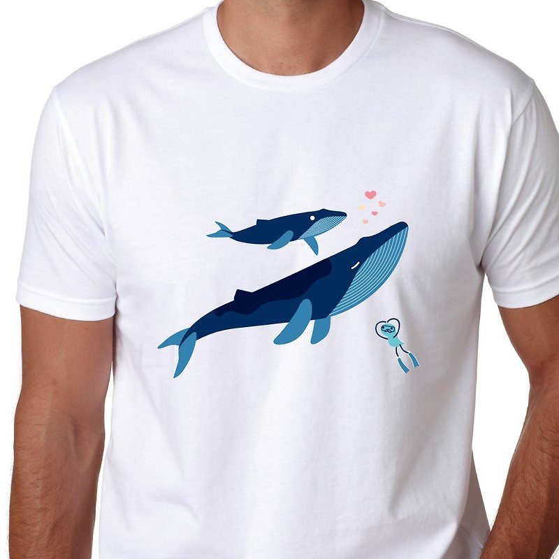 寂寞運動衫-海洋系列2022 - 藍鯨母子-客製無法退貨 - 中性衛衣/T 恤 - 棉．麻 白色