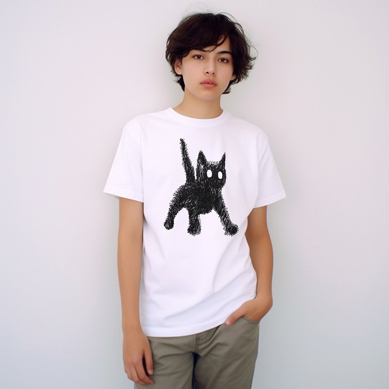 Soul jumping cat Fanwu pure cotton men's and women's simple fashion T-shirt - เสื้อยืดผู้ชาย - ผ้าฝ้าย/ผ้าลินิน ขาว