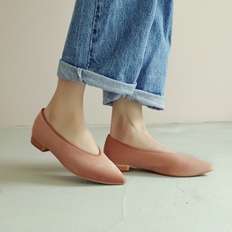 Soft velvet! Warm gloss and elegant pointed shoe powder MIT - Compressed rose - Mary Jane Shoes & Ballet Shoes - Genuine Leather Pink
