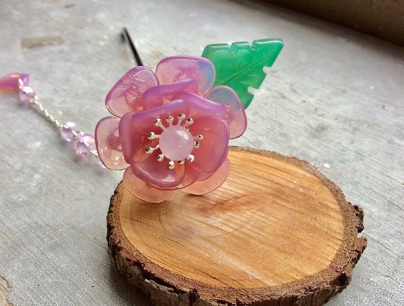 Meow Handmade ~ Classical Rose Hairpin (Pink Purple) - เครื่องประดับผม - วัสดุอื่นๆ สีม่วง