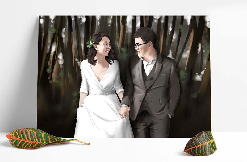 Realistic illustration∣including wooden photo frame + electronic file∣customized illustration drawing - Customized Portraits - Wood White