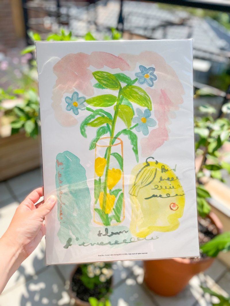 現貨 - 韓國插畫品牌 little room - 植物餐桌 孔版印刷 A3 海報 - 海報/掛畫/掛布 - 紙 粉紅色