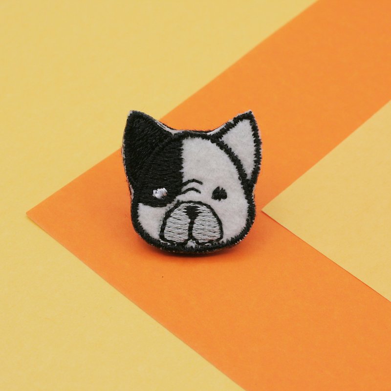 French Bulldog Patch on Pin (felt brooch with butterfly clasp) - Brooches - Thread White