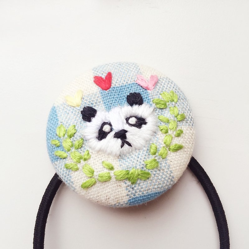 Koko Loves Dessert // youth I sell you - panda embroidery sweet hair ring - เครื่องประดับผม - งานปัก สีน้ำเงิน