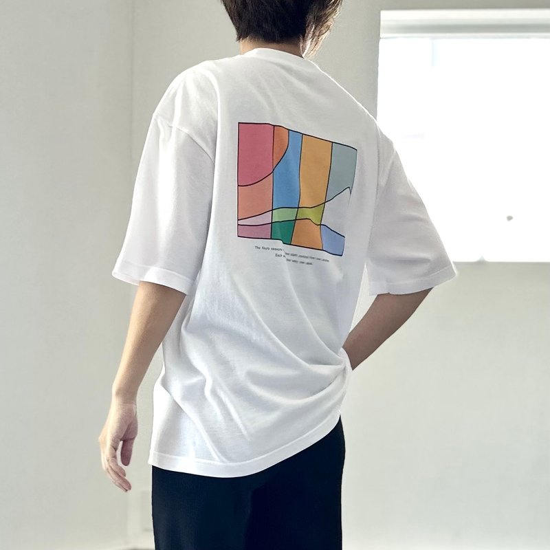 2025新作【ユニセックス】four seasonsバックプリント ビッグシルエットTシャツ 5色展開【ホワイト】 - 女 T 恤 - 棉．麻 白色