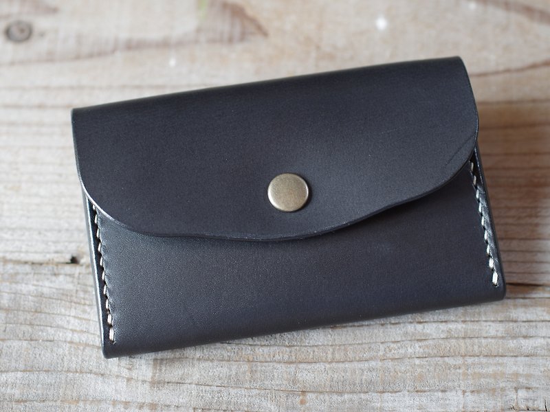 Hand-sewn leather business card holder (card case) black - Other - Genuine Leather Black