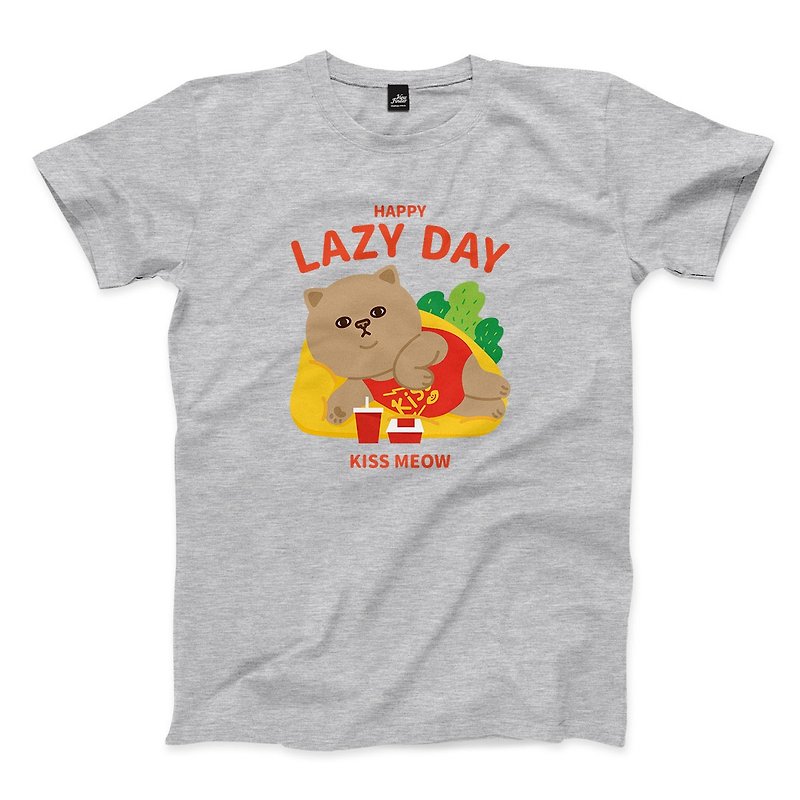 Happy Lazy Day - Dark Gray - Neutral T-Shirt - เสื้อยืดผู้ชาย - ผ้าฝ้าย/ผ้าลินิน สีเทา