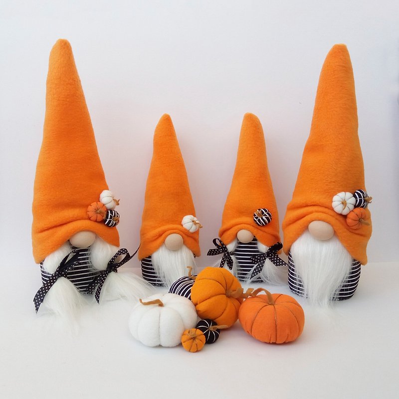 Fall Gnomes with 6 Pumpkins Halloween Gnome Stuffed Gnome Dolls Autumn Gnome - ตุ๊กตา - วัสดุอีโค สีส้ม