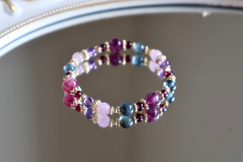 Lepidolite Purple Stone Devil Aquamarine Purple Jade Amethyst │ Mined Crystal Bracelet - สร้อยข้อมือ - คริสตัล สีม่วง