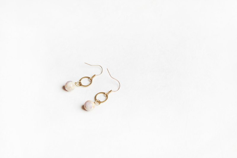 Drape ' stone earring - 垂墜圓圈天然石耳環 - 耳環/耳夾 - 寶石 金色