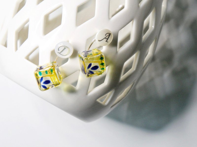 Your Sugar Cube S925 Alphabet Studs X Painted Glass Cube Backs - Earrings & Clip-ons - Glass Yellow