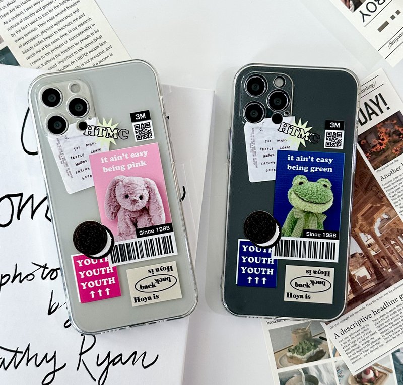 Cookie doll sticker iPhone mobile phone couple transparent case - Phone Cases - Plastic Multicolor